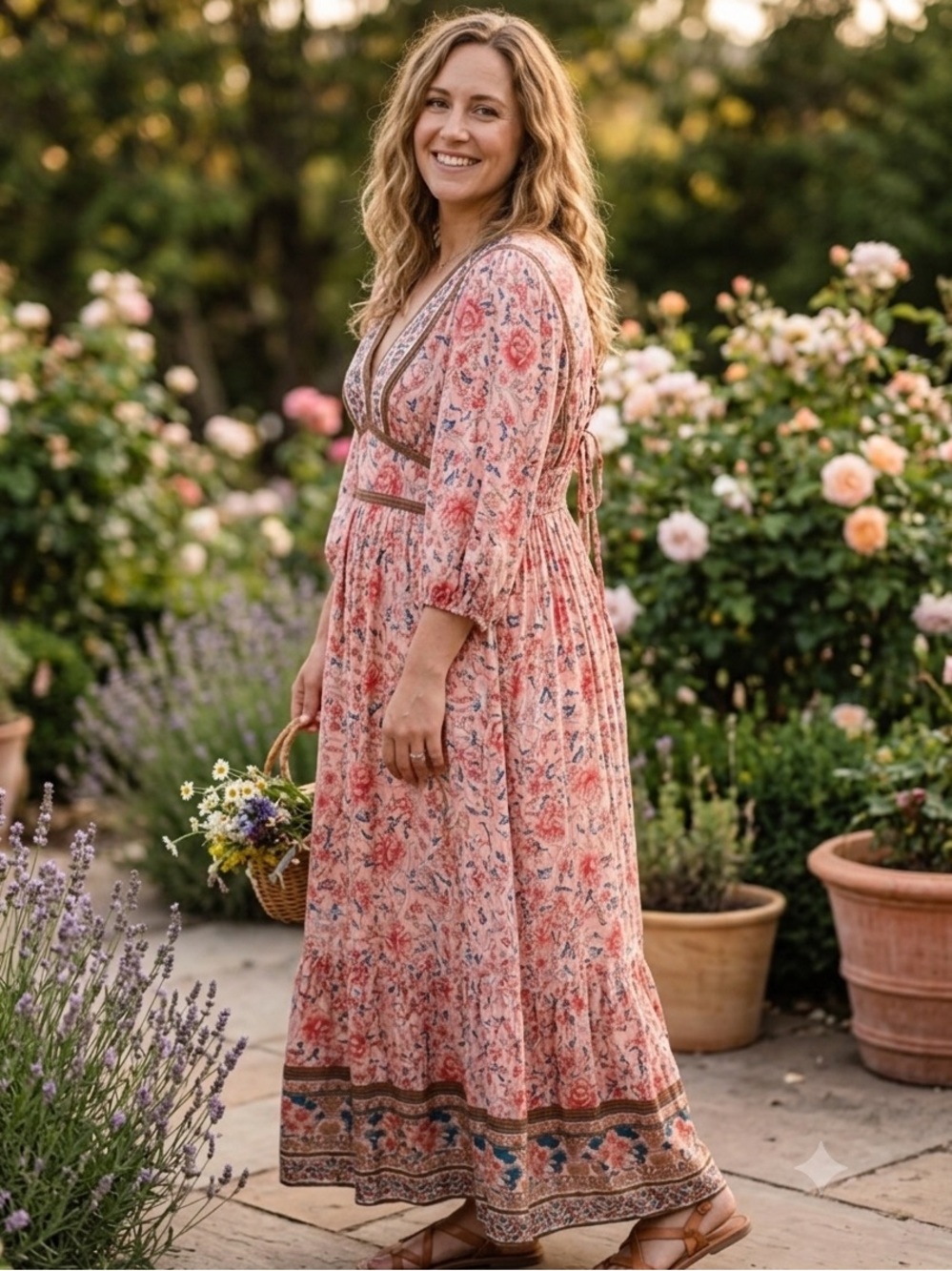 In Loom Coral-Pink Floral Maxi Dress